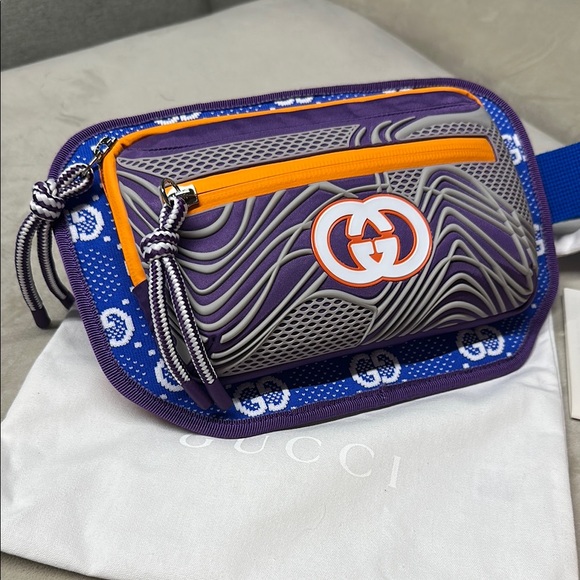 💎 NEW LIMITED ED Gucci interlocking GG nylon Belt Bag purple NWT unisex fanny - Picture 1 of 11